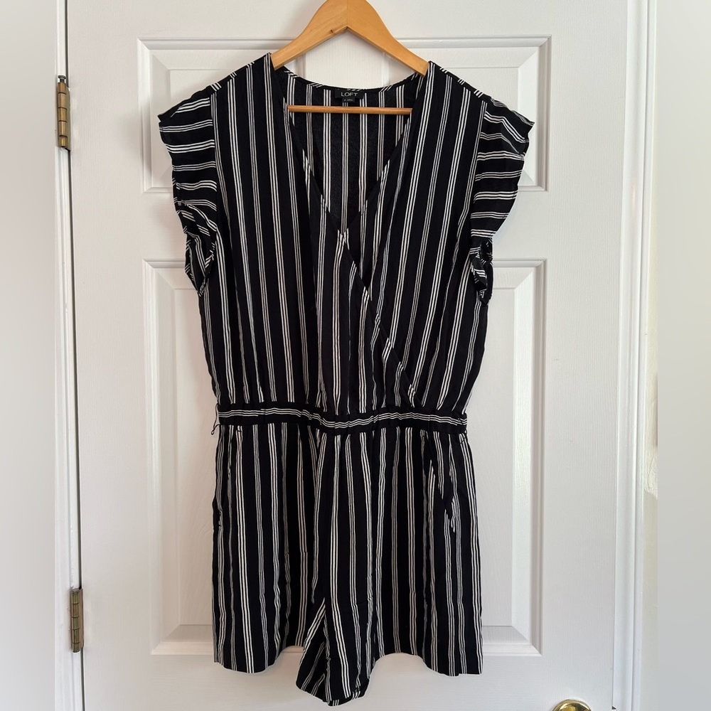 LOFT Black & White Striped Romper